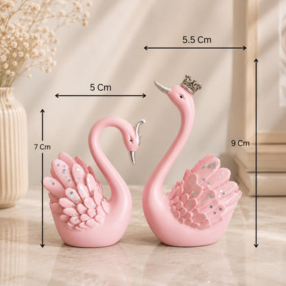 Lucky Swan Couple Crystal Wings showpiece for Home Living Room Decor | Romantic Love Bird Couple Gift for Valentine, Anniversary, Birthday (Set of 2 Pc) (Pink) (Small)