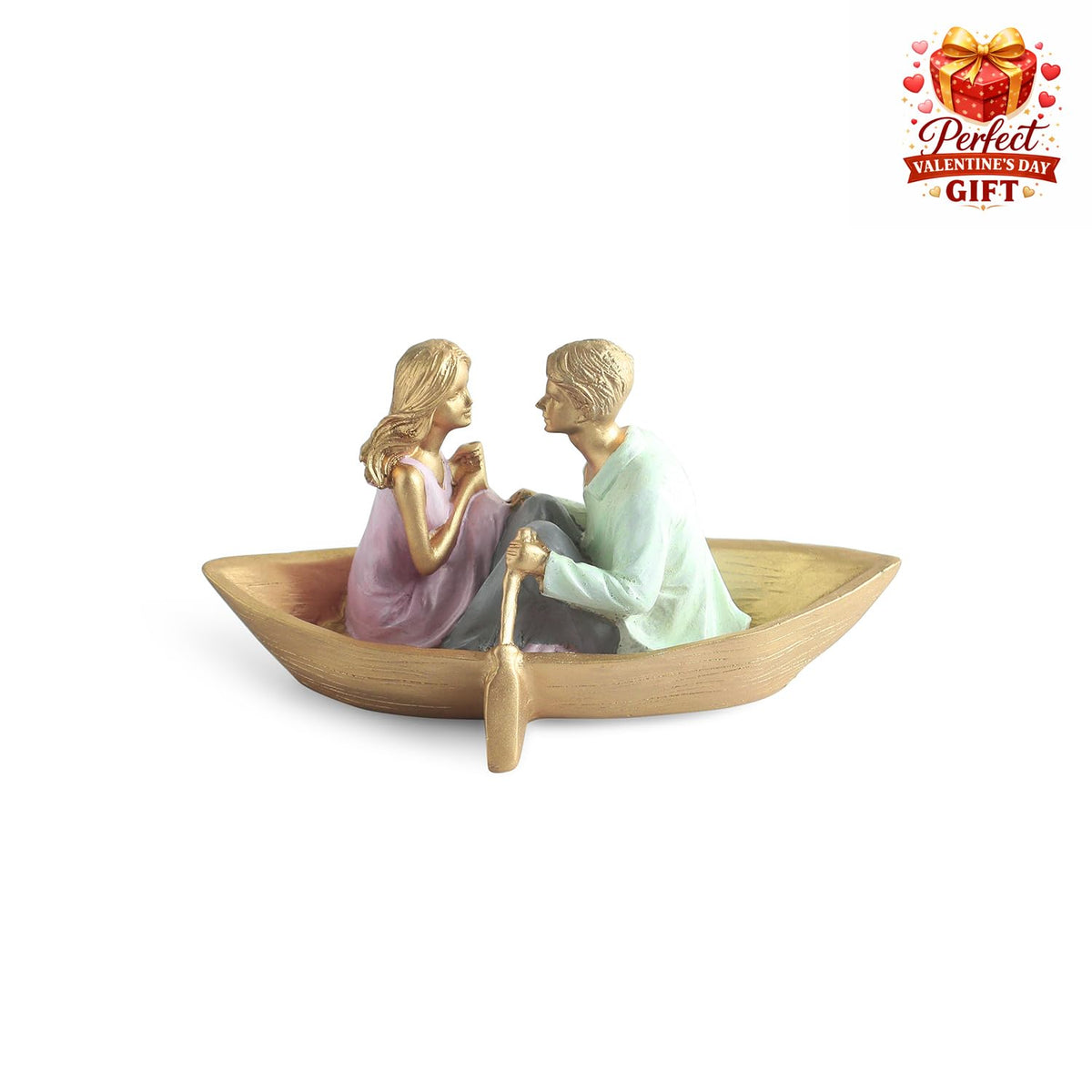 'Boat Couple' Resin Decorative Items for Living Room (Hand-Painted, 11.8 Cm)|Couple Show Pieces for Home Décor |Multicoloured