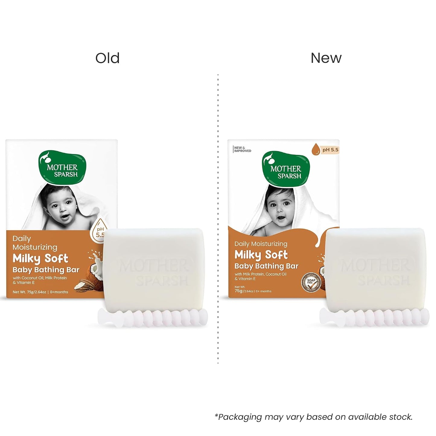 Mother Sparsh Milky Baby Bathing Soap Bar - 75g | Hypoallergenic pH 5.5 | Tear-Free Formulation | Prevents Dryness