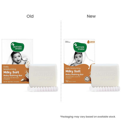 Mother Sparsh Milky Baby Bathing Soap Bar - 75g | Hypoallergenic pH 5.5 | Tear-Free Formulation | Prevents Dryness