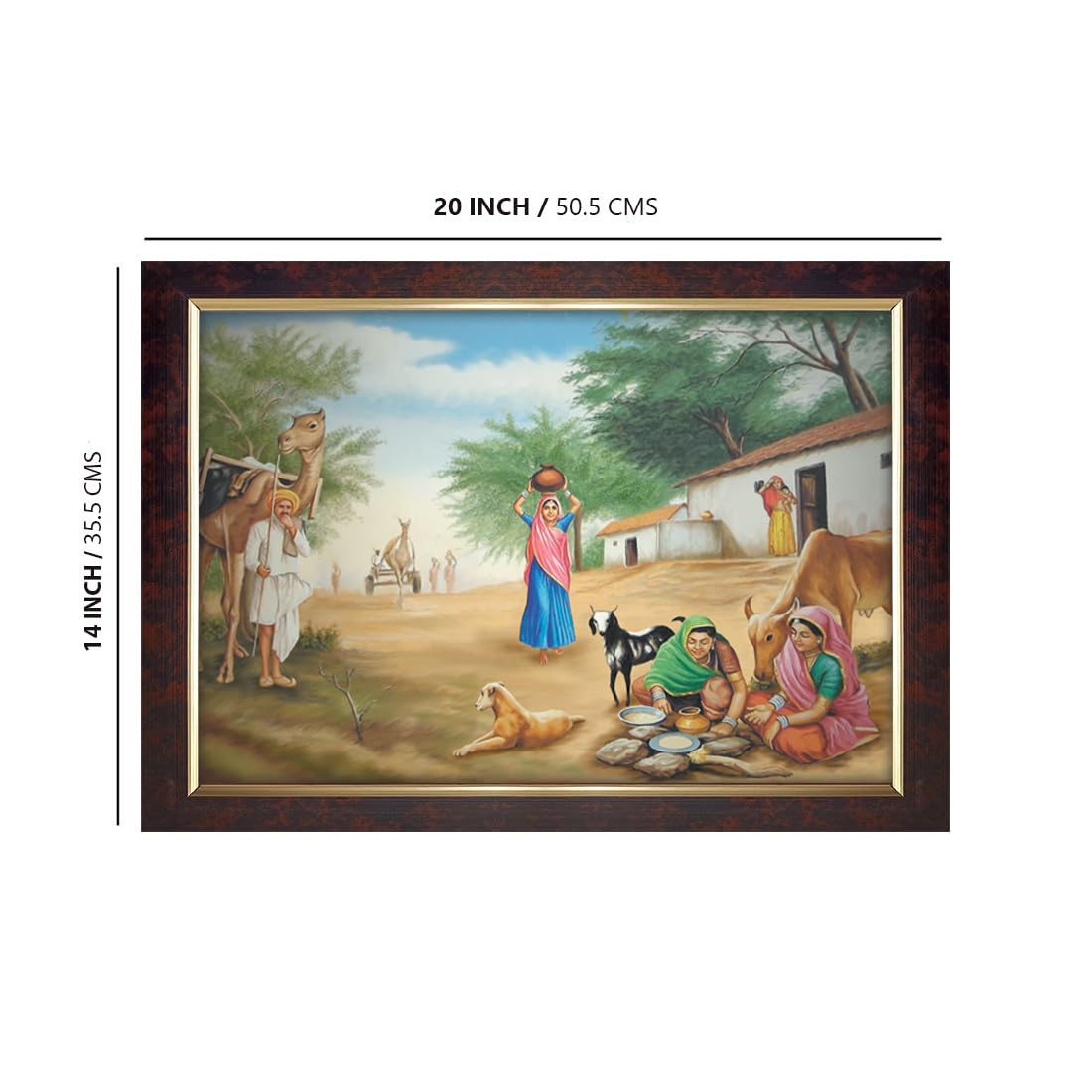 Premium Sparkle Lamination, Rajasthani Village Photo Frame, Copper Gold, 14x20 Inch 3129