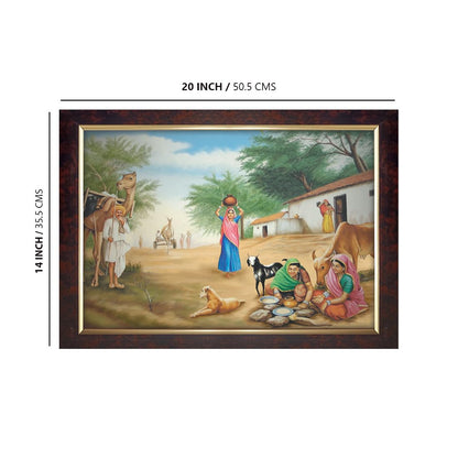 Premium Sparkle Lamination, Rajasthani Village Photo Frame, Copper Gold, 14x20 Inch 3129