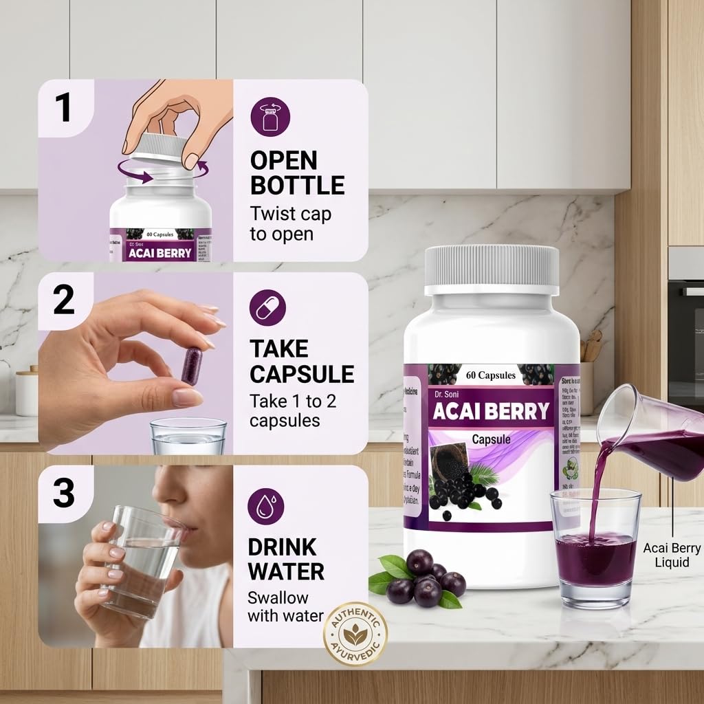 Acai Berry Extract Capsules, Herbal Dietary Supplement for Daily Wellness, Antioxidant Support Formula, Convenient Capsule Format