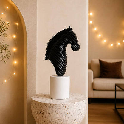 Modern Abstract Black Horse Head Figurine | Resin Home Decor Accent | Unique Art Piece for Living Room, Office, or Shelf | Sleek and Contemporary Design - Black