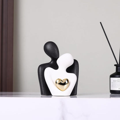 Hugging Couple Statue - Romantic Home Decor, Perfect Wedding Anniversary and Valentines Day Gift, Figurine for Home, Office, Coffee Table and Desktop (Black+White, Romantic Couple)