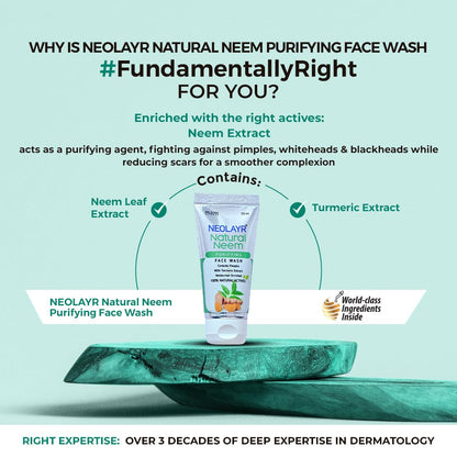 NEOLAYR Natural Neem Purifying Face Wash | With Neem & Turmeric Extracts | Prevents Pimples | Helps in Reducing Scars | Ideal for Acne Prone & Sensitive Skin - Added Moisturiser,50 ml