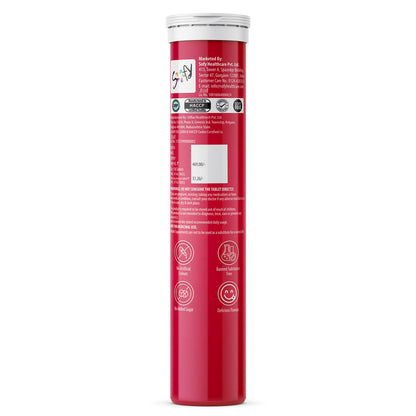 Red cylindrical container with white label on a white background