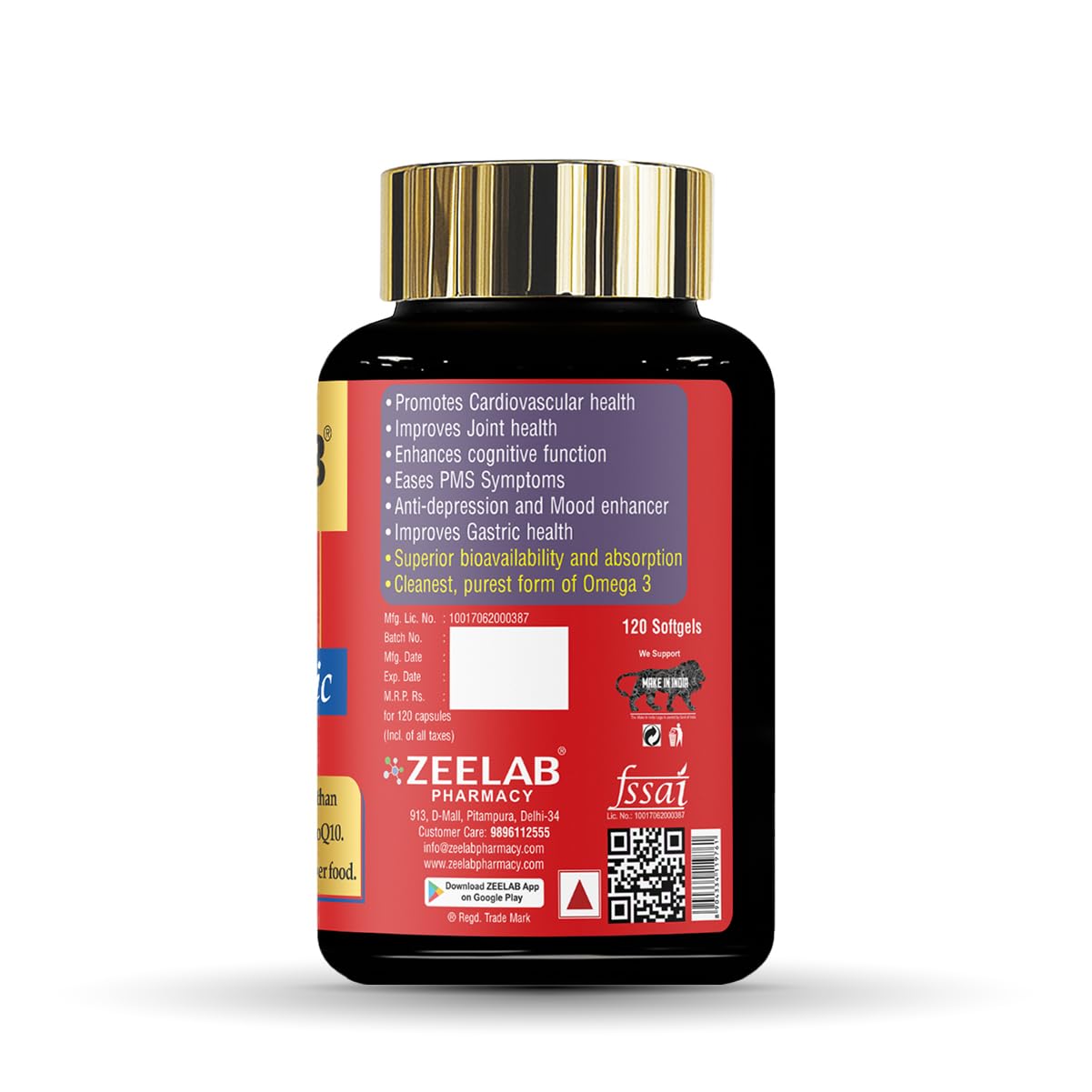 Supplement bottle with red label on a white background