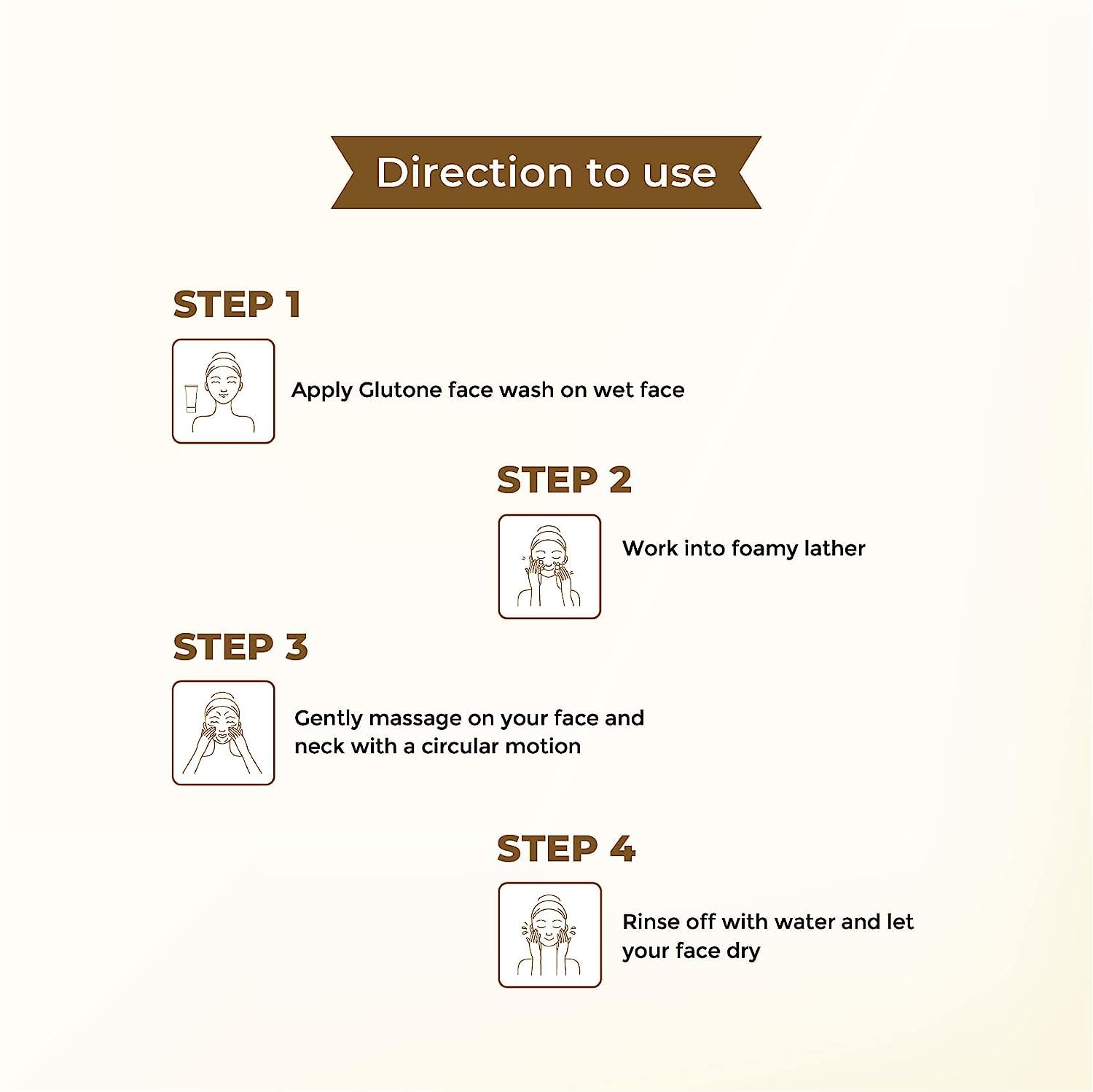 Step-by-step guide for using Glutone face wash on a beige background