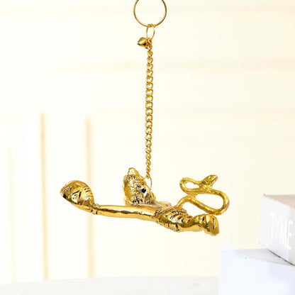 Metal Flying Hanuman for Car Door Window Hanging, Metal Hanuman Ji Idol for Car Dashboard Hanging (5 Inches Height, Golden)