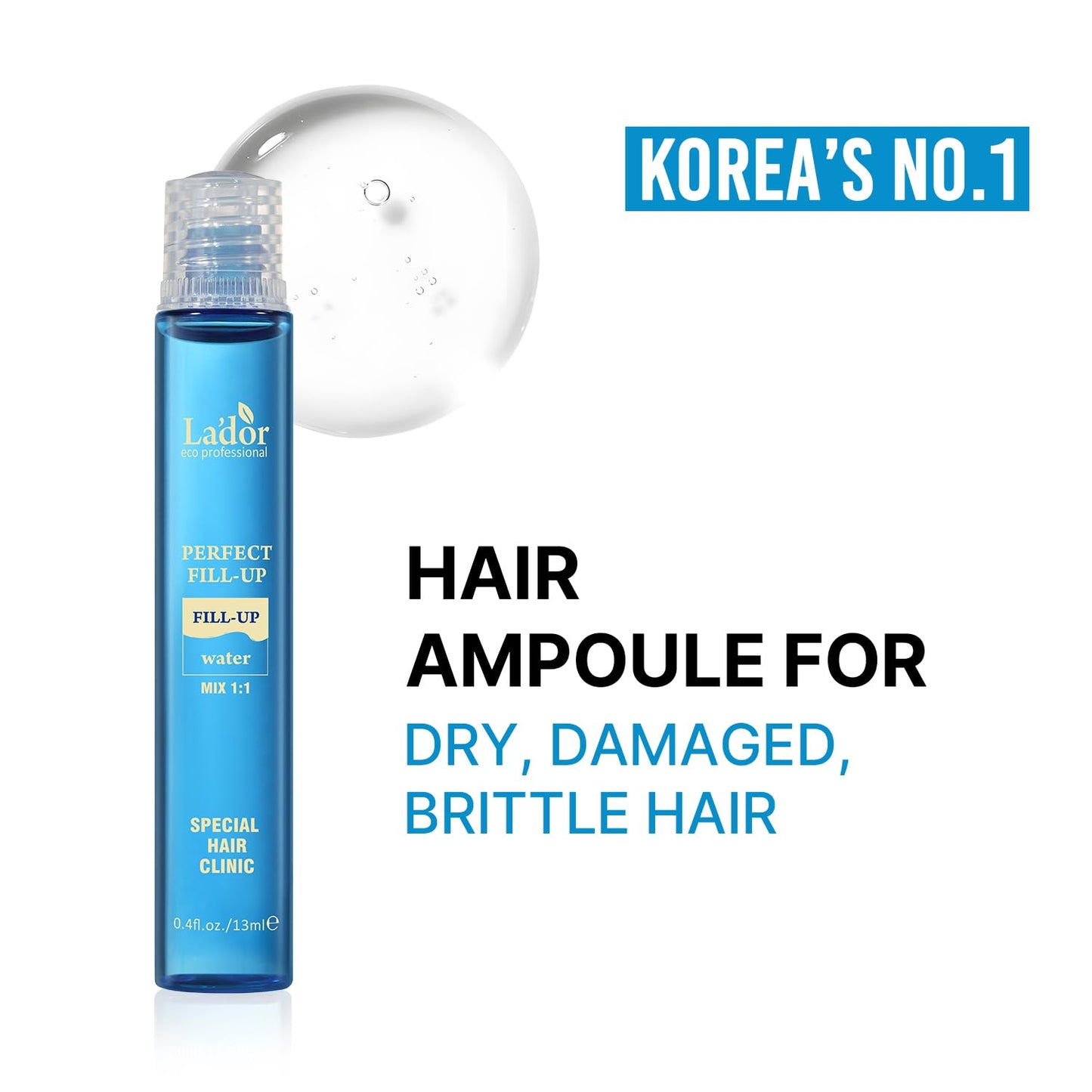 LADOR Perfect Hair Fill Up 3 Seconds Intensive Keratin Hair Mask Rinse Off Treatment for Bleached Frizzy Damaged Dry Hair, Deep Conditioner Protein Hair Care Korean Hair Ampoule (13 ml)