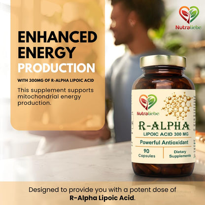 Nutraliebe R-Alpha Lipoic Acid (Thiotic Acid) 300mg - High Potency, Non-GMO, Antioxidant Support, 90 Capsules