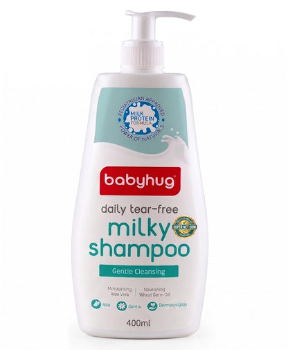 BABYHUG Daily Tear-Free Milky Shampoo – Enriched with Milk Protein & Natural Oils Pack Of 1 (400ML) | Enriched with Milk Protein, Natural Oils