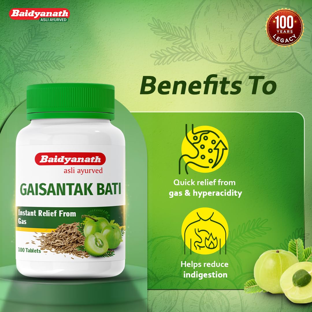 Baidyanath Gaisantak Bati - Instant Relief from Gas and Indigestion - 100 Tablets