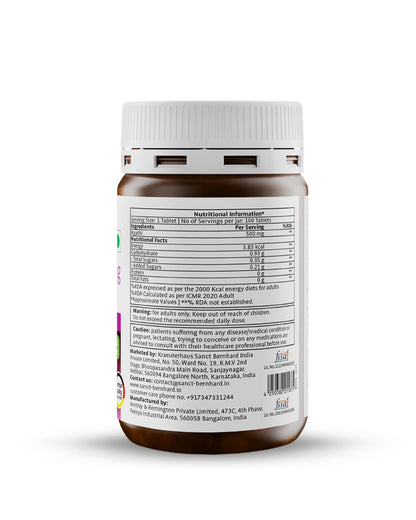 Nutritional label on a supplement bottle with a white background