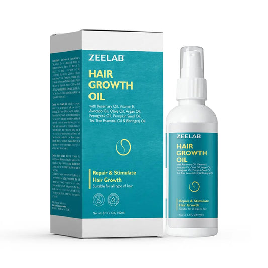 Zeelab hair growth oil packaging with bottle on a white background