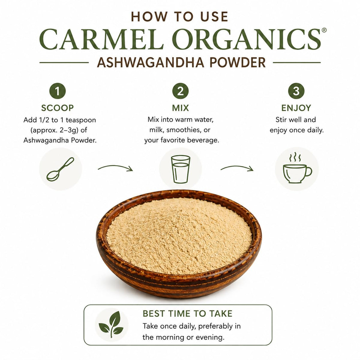CARMEL ORGANICS Ashwagandha Root Powder 100 Grams