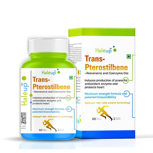 Haleup 99% Pure Trans-Pterostilbene with Resveratrol | Potent Antioxidant | High Bioavailability | Promotes Healthy Ageing | Skin Health (1 pack X 60s count)