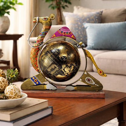 Home and Office Decorative Globe Metal Rajasthani Camel Table Top Showpiece Globe, Home House Decoration items, Decor and Gift for Living Room, Showcase, Office Desk, Interior, B'day Gift