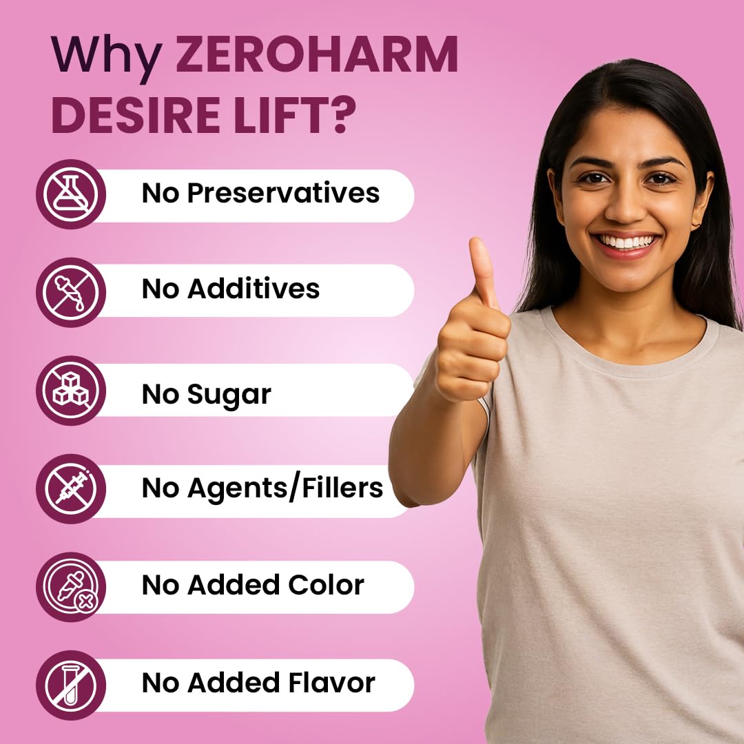 ZEROHARM Narie Desire Lift | with Maca Root, Ginseng, Ashwagandha, Safed Musli, L-Arginine for Intimate Wellness, Confidence, & Energy for Women - Plant Based Supplement - 60 Nano Formulated Capsules