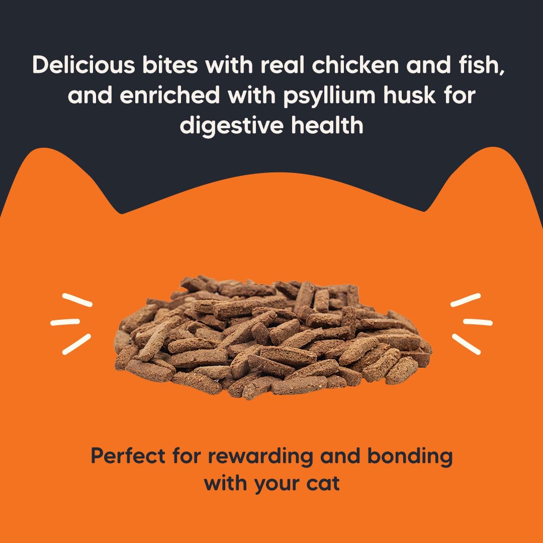 Meowsi by HUFT Power Bites Cat Treats – Chicken, Fish & Psyllium Husk – 50 gm | Healthy Treats for Cats & Kittens | Supports Digestion | for Persian Cats & All Breeds | Crunchy Bites