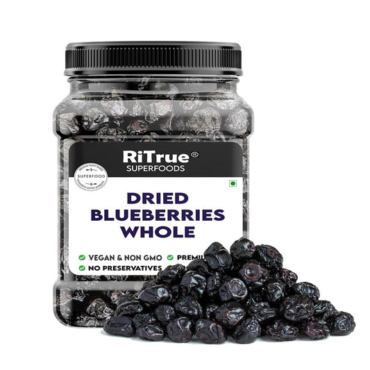 RiTrue - Original No Refined Sugar Blueberry (Seedless) - 250 Gm Jar - No Additives Blueberries Dry Fruits blue berry