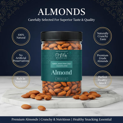 LILA DRY FRUITS Roasted Almonds 100 gms Himalayan Pink Salt Flavour | Crunchy Salted Badam Snack Protein Rich Roasted Nuts | Badaam Healthy Evening Snack for Daily Snacking Perfect for Gifting
