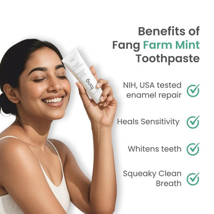 Fang Farm Mint Natural Toothpaste|Fluoride Free Hydroxyapatite|Teeth Whitening|Heals Sensitive Teeth|Fights Cavities,Gum Diseases & Bad Breath|SLS & Chemical Free|Organic, Vegan|120 grams