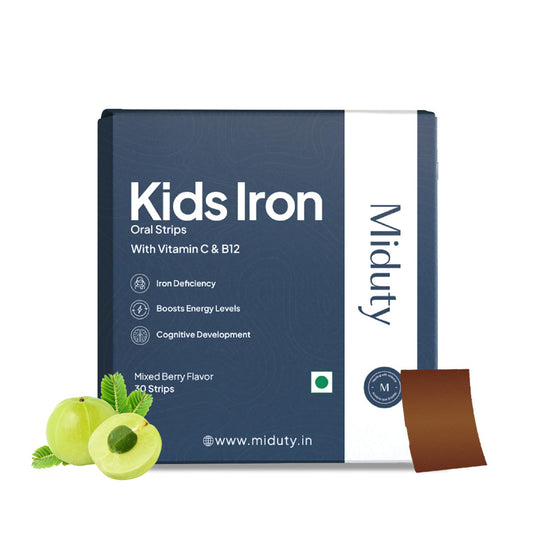 Zephivo Miduty by Palak Notes Kids Iron Strips for Kids - Dissolvable Strips for better Iron absorption - Energy Boost - Iron Supplement with Vitamin C & Vitamin B12 - Mixed Berry Flavour - 30 Oral Strips