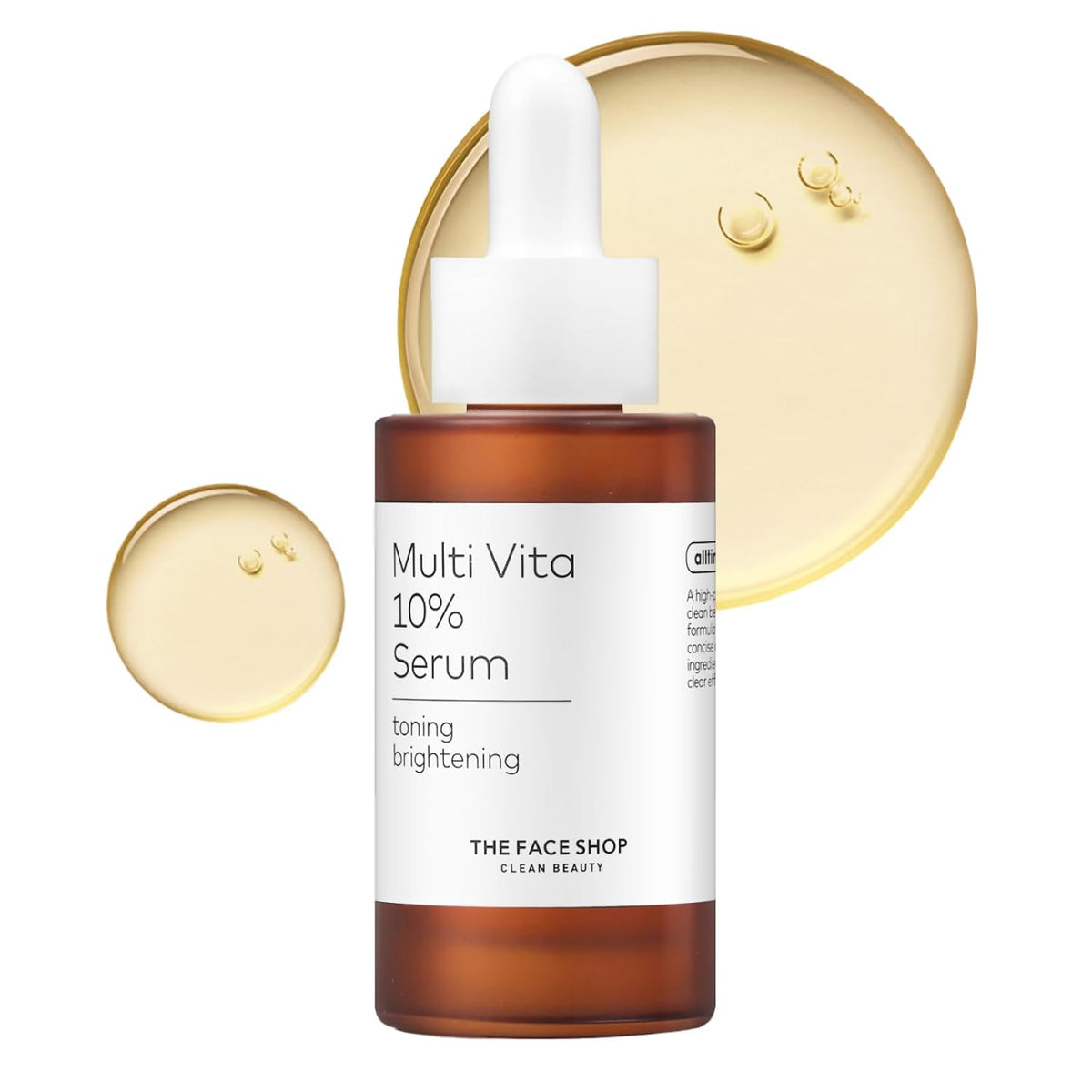 Multivitamin serum bottle with dropper on a white background