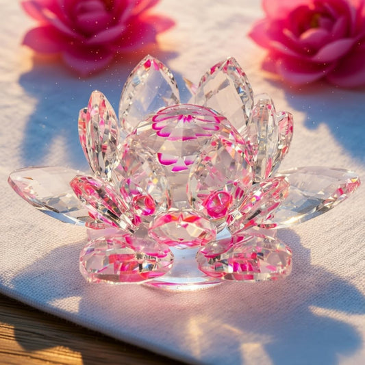 Crystal Lotus Flower fengshui Good Luck Items (8 x 8 x 6.6 cm, Pink)