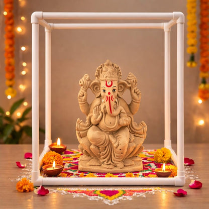 SAUDEEP INDIA 40cm Ganpati Mandap for Ganesh Chaturthi Idol Home Decor | Ganesh Murti Sthapana Stand | DIY Pooja Pandal Backdrop Frame Setup | Home Temple Ganpati Bappa Idol Platform