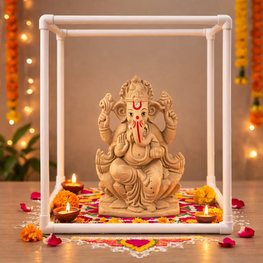 SAUDEEP INDIA 40cm Ganpati Mandap for Ganesh Chaturthi Idol Home Decor | Ganesh Murti Sthapana Stand | DIY Pooja Pandal Backdrop Frame Setup | Home Temple Ganpati Bappa Idol Platform