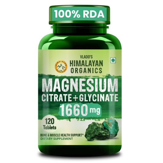 Vlado’s Himalayan Organics Magnesium Citrate + Glycinate + Oxide Complex 1660 mg - Triple Magnesium Complex Supplement For Men And Women | Boost Heart, Nerve & Muscle Health | Good For Strong Bones | Clinically Proven - 120 Vegetarian Tablets