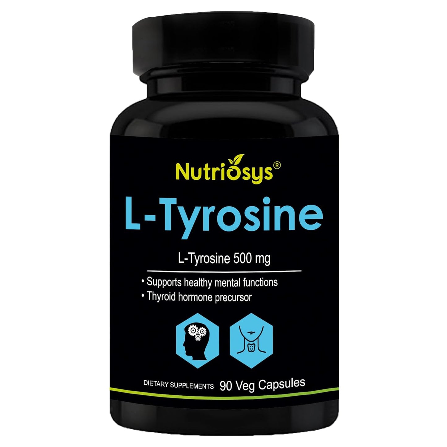 Nutriosys L-Tyrosine 500mg Supports Cognitive Health & Brain Function, Essential For Thyroid Functions - 90 Veg Capsules