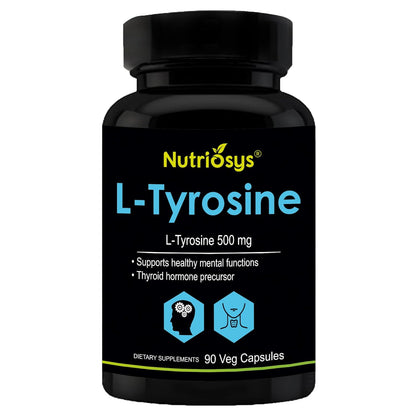 Nutriosys L-Tyrosine 500mg Supports Cognitive Health & Brain Function, Essential For Thyroid Functions - 90 Veg Capsules