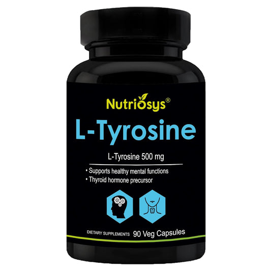 Nutriosys L-Tyrosine 500mg Supports Cognitive Health & Brain Function, Essential For Thyroid Functions - 90 Veg Capsules