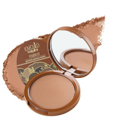 Lovechild Masaba Stardust Bronzing Powder, Soft-Focus Mattifying Finish, With Coconut Oil, Shea Butter & Vitamin E, Barely There (Reddish Brown) - 9 g
