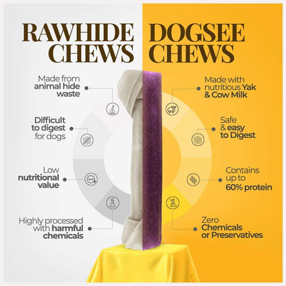 Dogsee Flavored Himalayan Yak Cheese Dental Chews for Dogs 140g (Medium - 2 Chews) | for Healthy Skin & Coat | No Grain, No Gluten | Odorless Dog Treats (Medium, Blueberry)