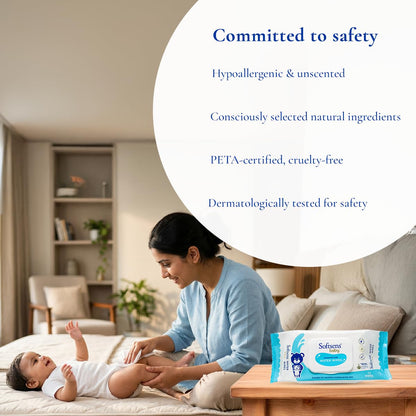 Softsens Baby 99.9% Pure Water Wipes | Pure Aloe Vera Extract Wipes For Babies (Pack of 1)