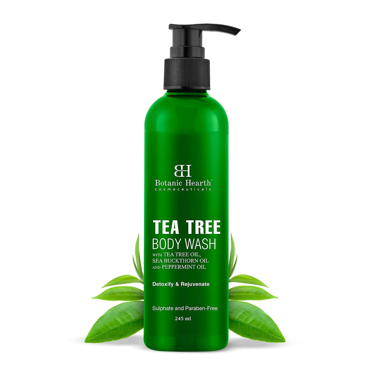 Botanic Hearth Tea Tree Body Wash with Sea Buckthorn Oil, Peppermint Oil | Detoxifies & Rejuvenates | Long Lasting Fragrance | Sulphate & Paraben Free | Shower Gel for Men and Women | 245ml