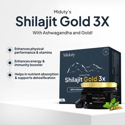 Zephivo Miduty Shilajit Gold 3X - Ashwagandha - Himalayan Shilajit Gold - Original Shilajit Gold Resin - Shilajit for Men - 20g
