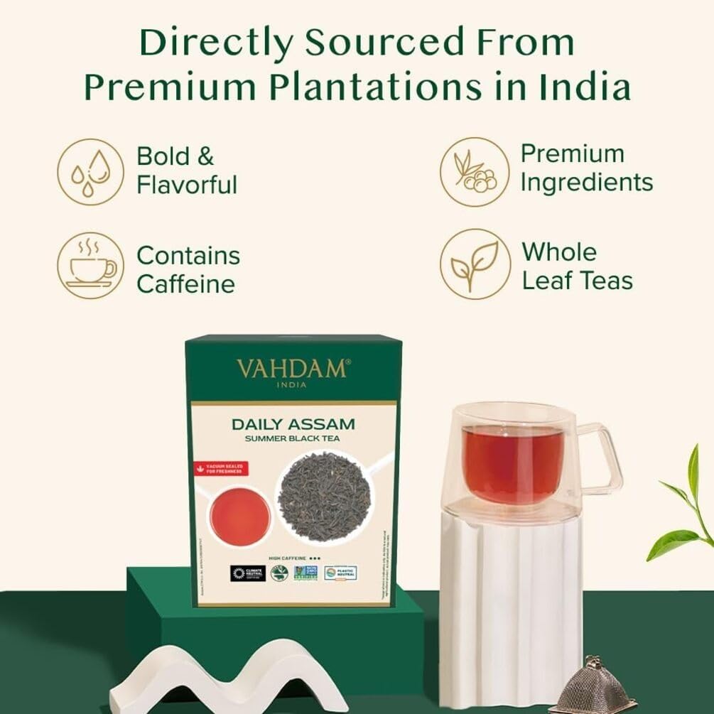 VAHDAM, Assam Black Tea Leaves (500 g) 250+ Cups | High Caffeine, Non-GMO, Gluten-Free | STRONG, MALTY & RICH | Pure Unblended Single Origin Black Loose Leaf Tea | Vacuum Sealed