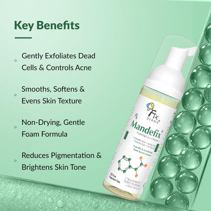 Fixderma 2% Salicylic Acid Mandefix Foaming Cleanser for Men & Women | Nondrying Cleanser, Exfoliator, Reduces Skin Ageing | Salicylic Acid Face Wash for Sensitive and Acne Prone Skin - 50ml