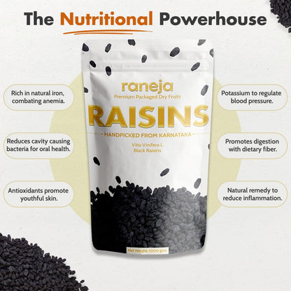 Raneja Premium Afghani Seedless Black Raisins 300g | High in Antioxidant Kali Kishmish/Kismis Dry Fruits, Healthy Snacks | Rich in Fiber & Potassium | Naturally Sweet & Tasty