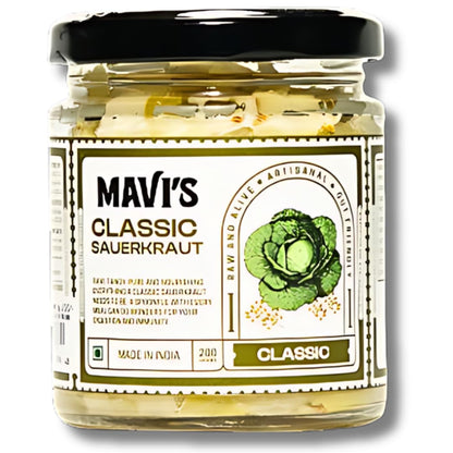 MAVI's Classic Sauerkraut | Organic Cabbage & Ajwain seeds | Fermented Cabbage | Gut Friendly | 200g | Pack of 1 |