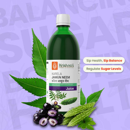 KRISHNA'S HERBAL & AYURVEDA Krishna'S Karela Jamun Neem Juice-1000 Ml Blend Of Fresh Karela, Neem Juice & Jamun Seeds Ayurvedic Solution For Balancing Sugar Levels, Pack Of 1