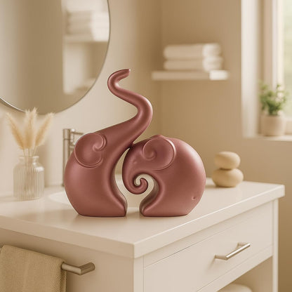 Lavish Rose Gold Home Decor Elephant Couple | Ceramic Figurines | Launched for The First time in India (Set of 2, Rose Gold Matte)
