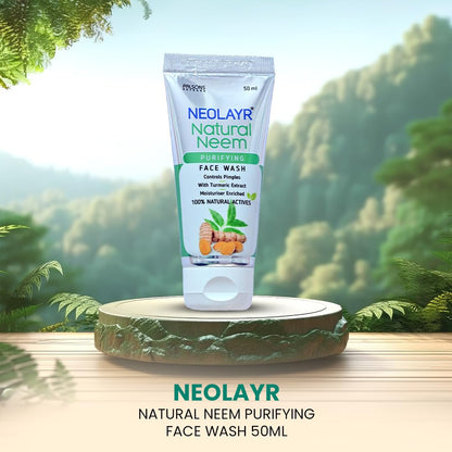 NEOLAYR Natural Neem Purifying Face Wash | With Neem & Turmeric Extracts | Prevents Pimples | Helps in Reducing Scars | Ideal for Acne Prone & Sensitive Skin - Added Moisturiser,50 ml