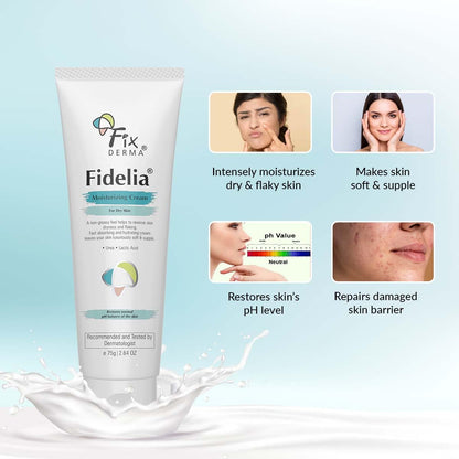 Fixderma Fidelia Moisturizing cream | Daily Moisturizer for Dry & chapped skin | Provides Hydration and Moisturization, Non-Comedogenic & Non-Greasy formulation - 75 gm